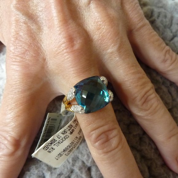 David Yurman Color Classics 18K Gold & Blue Topaz Ring with Diamond Accents NEW - Picture 11 of 15